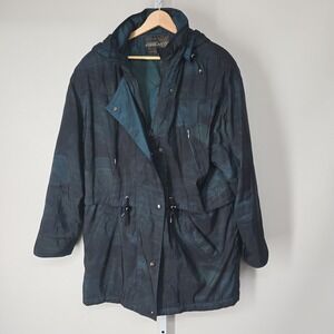 Forecaster of Boston Vintage 90s Abstract Teal Parka Hooded Jacket Womens Medium